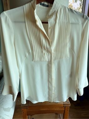 Alexander McQueen Cream Pleated Front Button-Down Blouse
